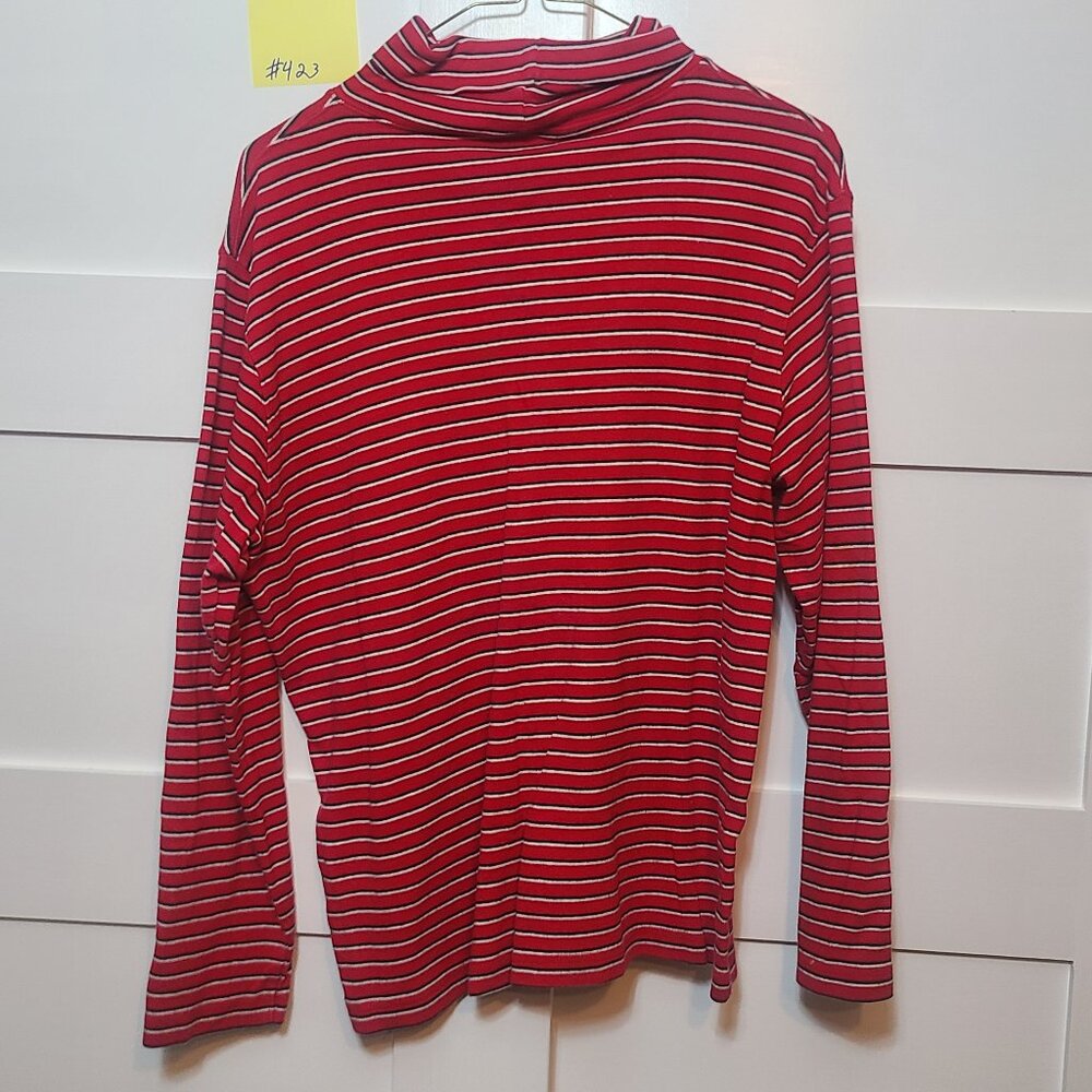 Tommy Hilfiger Red/Whote Striped Long Sleeve Turtle Neck Shirt Mens Sz XL - Picture 2 of 6